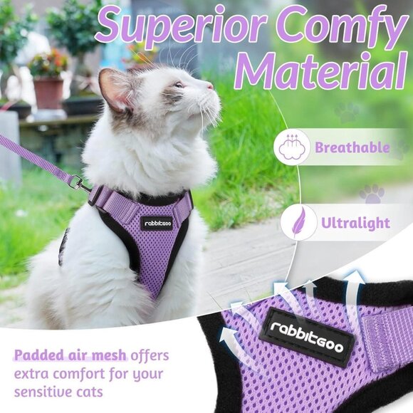 RABBITGOO Lilac Purple Cat Harness & Leash Size Medium - Picture 8 of 10